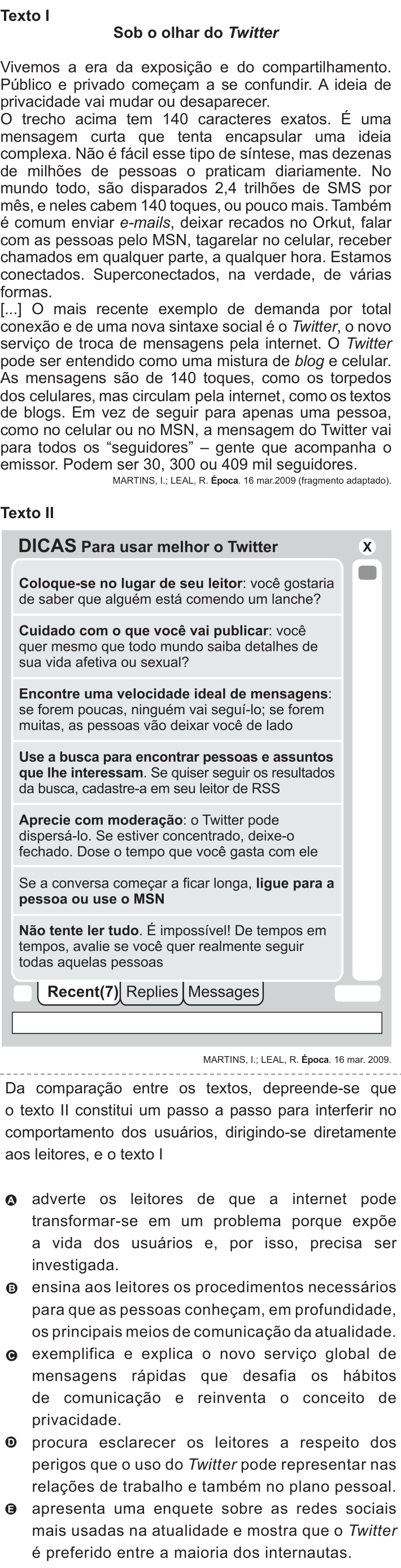 Questão 111 no caderno Azul do ENEM 2010