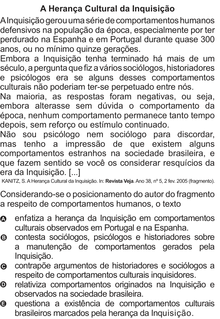 Questão 114 no caderno Azul do ENEM 2010