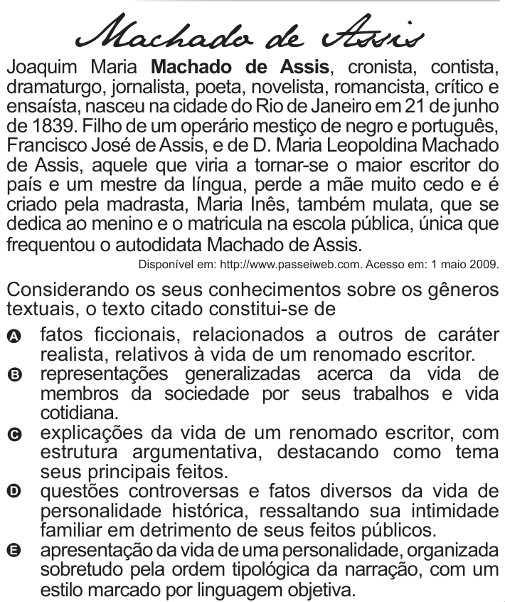 Questão 116 no caderno Azul do ENEM 2010