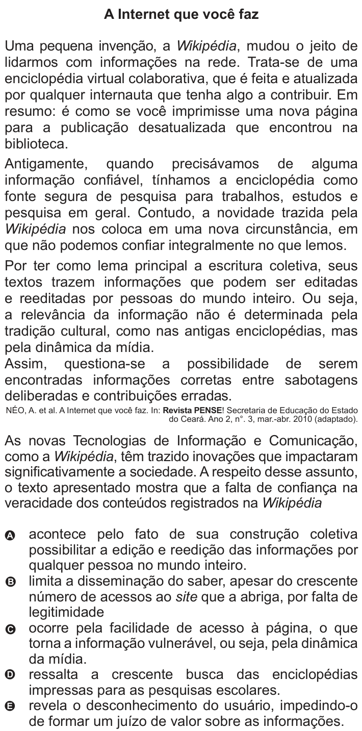 Questão 119 no caderno Azul do ENEM 2010