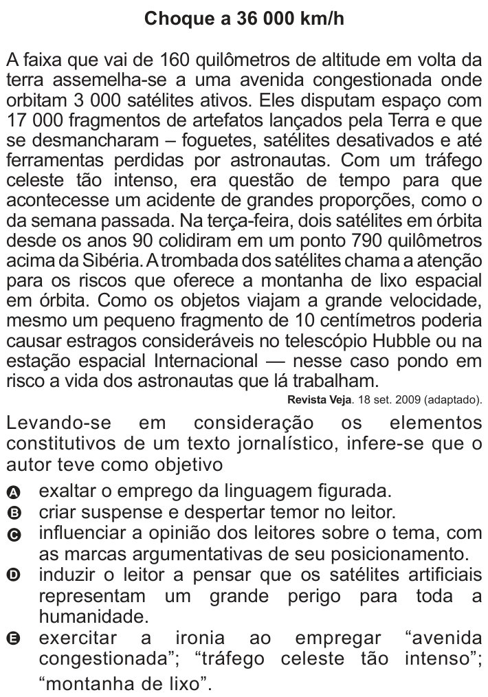 Questão 124 no caderno Azul do ENEM 2010
