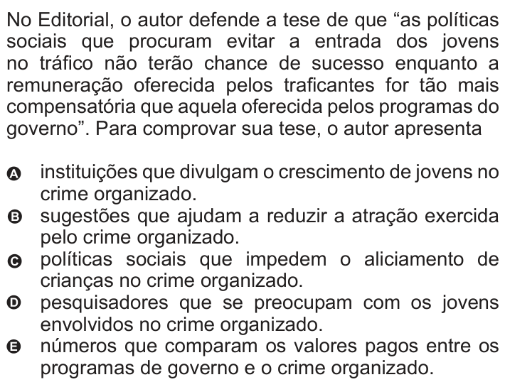 Questão 126 no caderno Azul do ENEM 2010