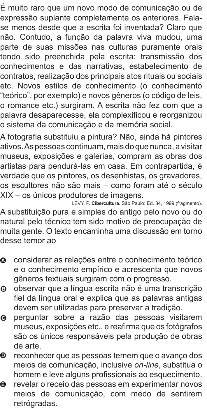 Questão 133 no caderno Azul do ENEM 2010