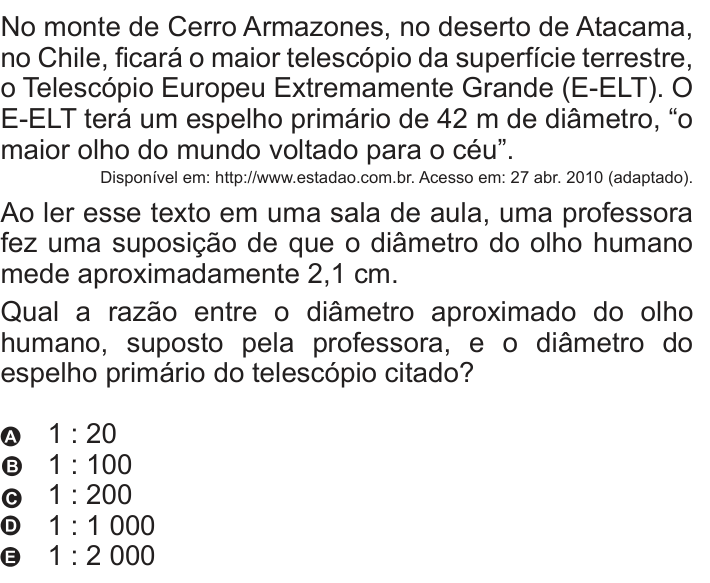 Questão 137 no caderno Azul do ENEM 2010