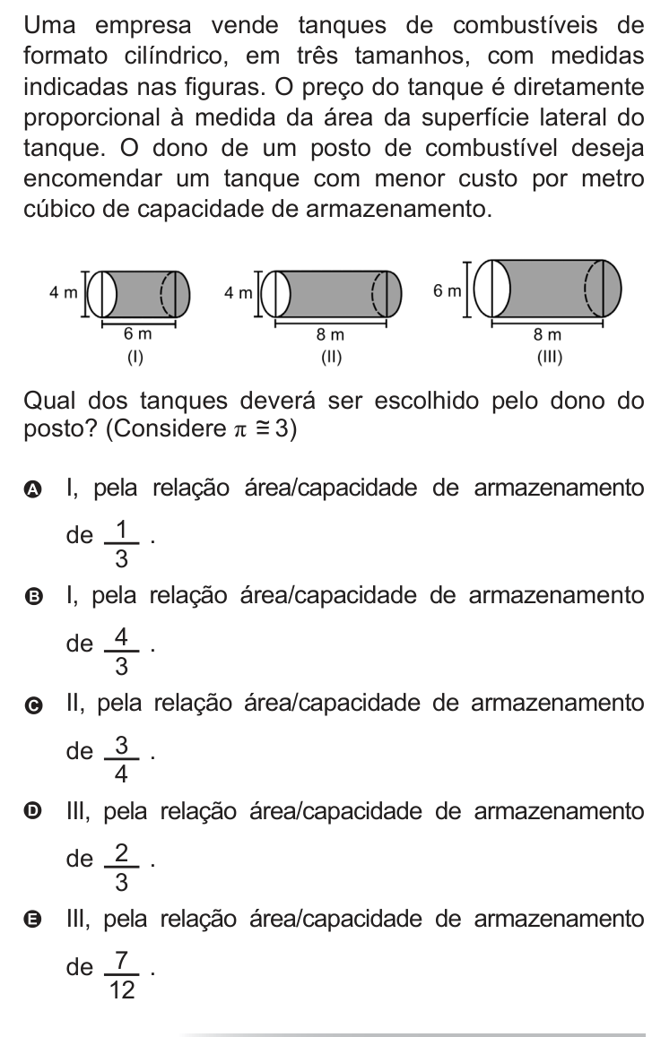 Questão 153 no caderno Azul do ENEM 2010