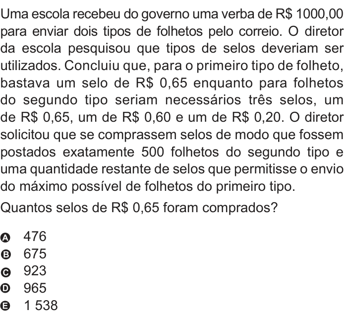 Questão 155 no caderno Azul do ENEM 2010
