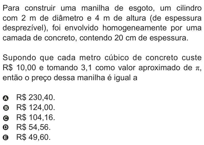 Questão 157 no caderno Azul do ENEM 2010