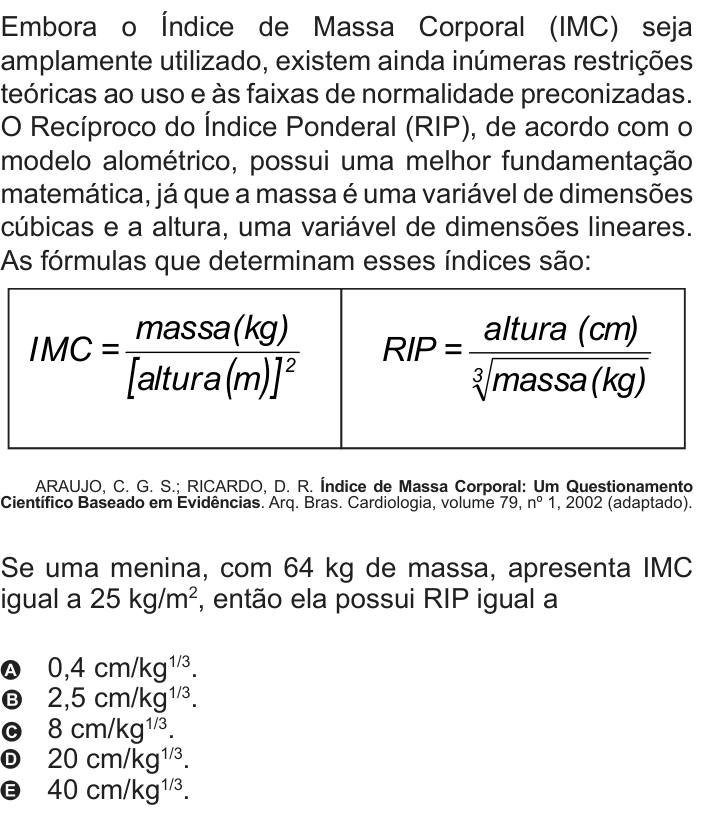 Questão 159 no caderno Azul do ENEM 2010
