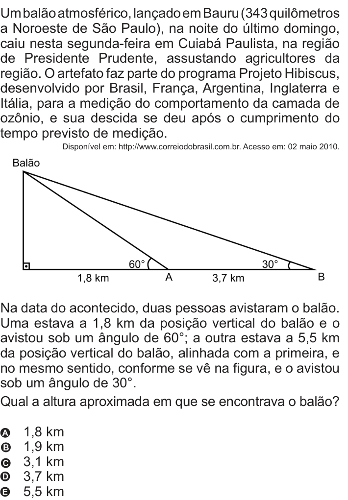 Questão 160 no caderno Azul do ENEM 2010