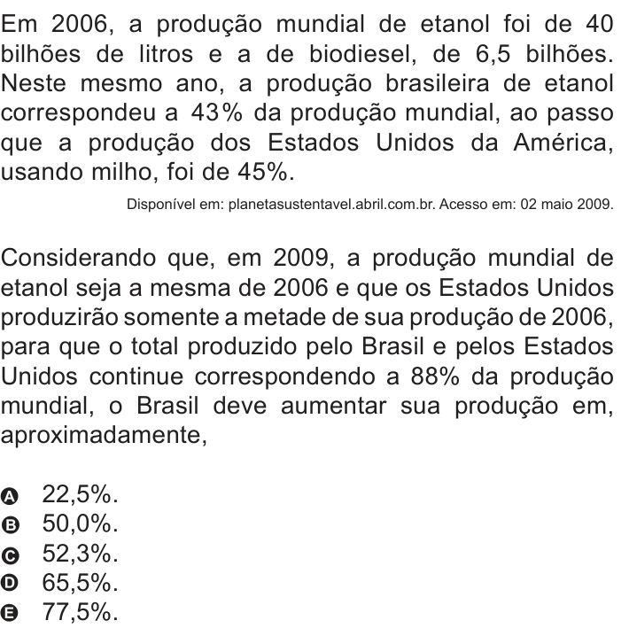 Questão 172 no caderno Azul do ENEM 2010