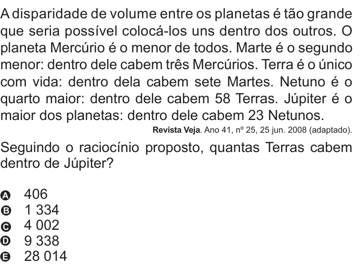 Questão 176 no caderno Azul do ENEM 2010