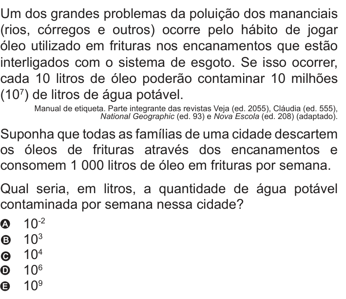 Questão 177 no caderno Azul do ENEM 2010