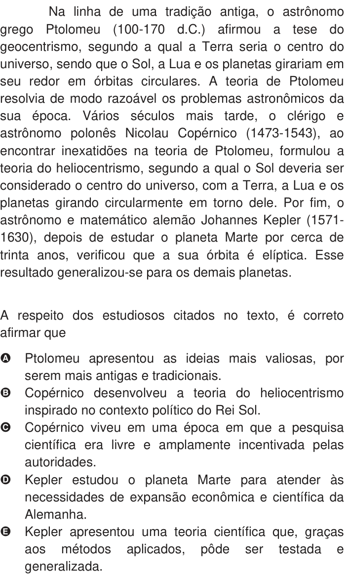 Questão 5 no caderno Azul do ENEM 2009