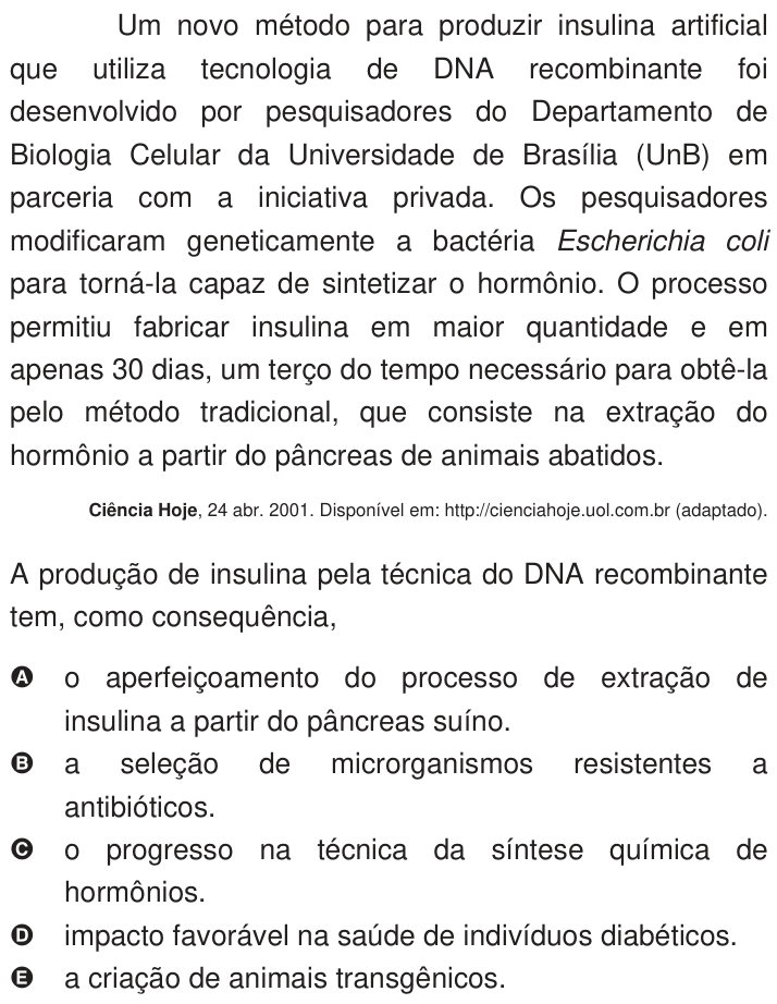 Questão 7 no caderno Azul do ENEM 2009
