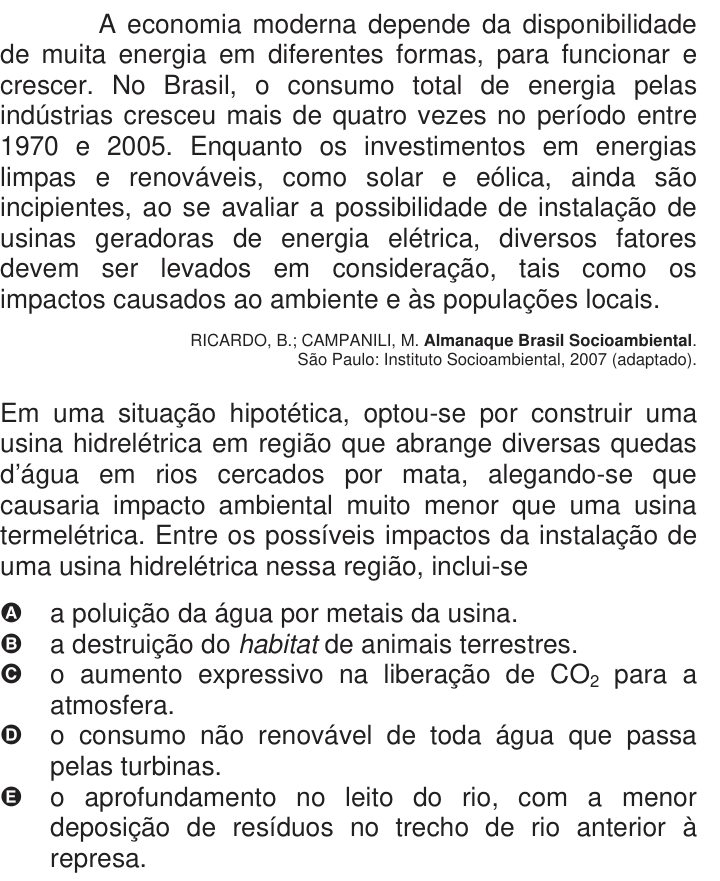 Questão 8 no caderno Azul do ENEM 2009