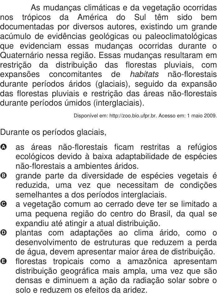 Questão 9 no caderno Azul do ENEM 2009