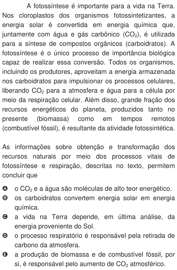 Questão 10 no caderno Azul do ENEM 2009