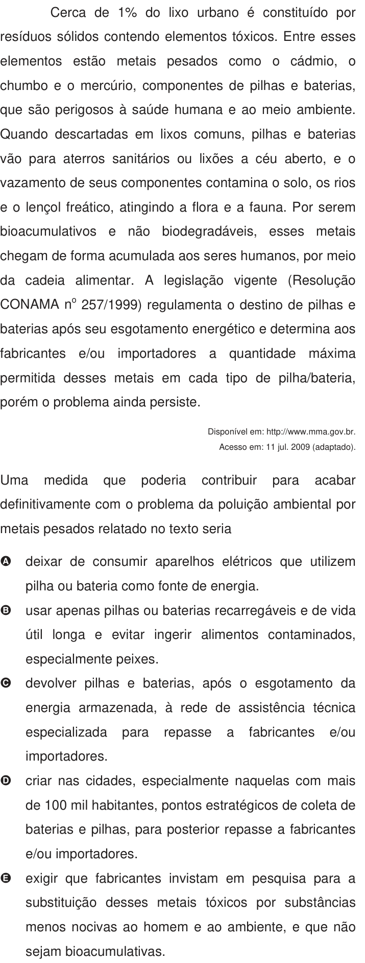 Questão 23 no caderno Azul do ENEM 2009