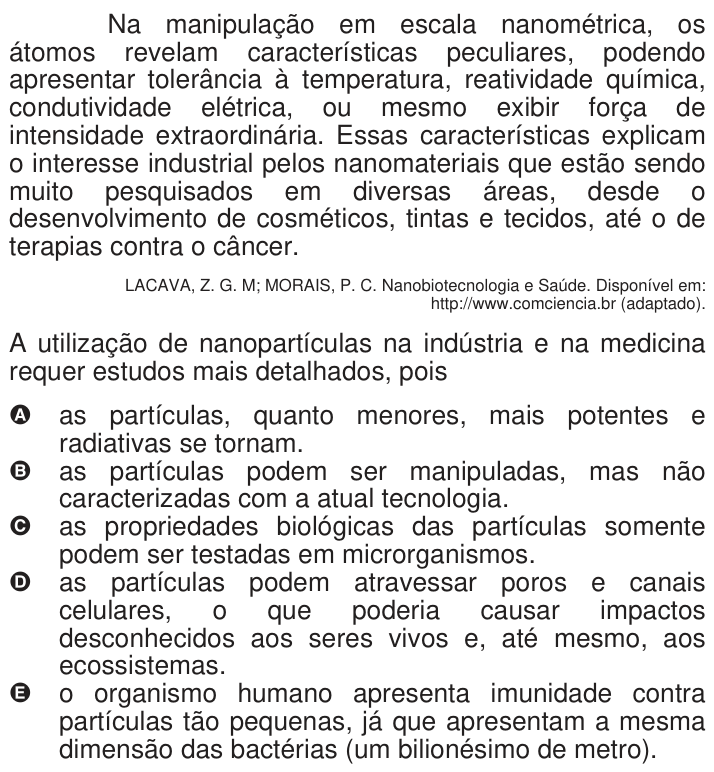 Questão 40 no caderno Azul do ENEM 2009