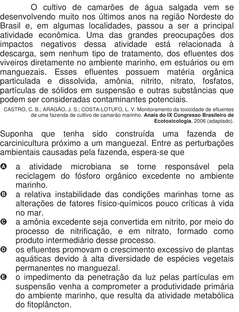 Questão 42 no caderno Azul do ENEM 2009