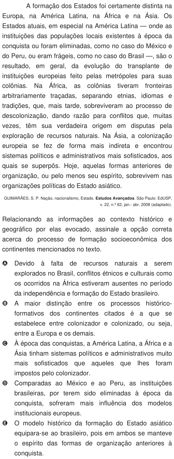 Questão 64 no caderno Azul do ENEM 2009