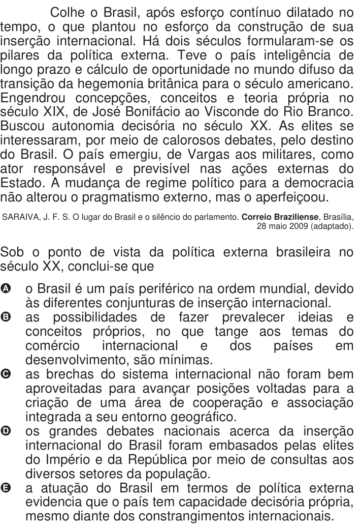 Questão 66 no caderno Azul do ENEM 2009