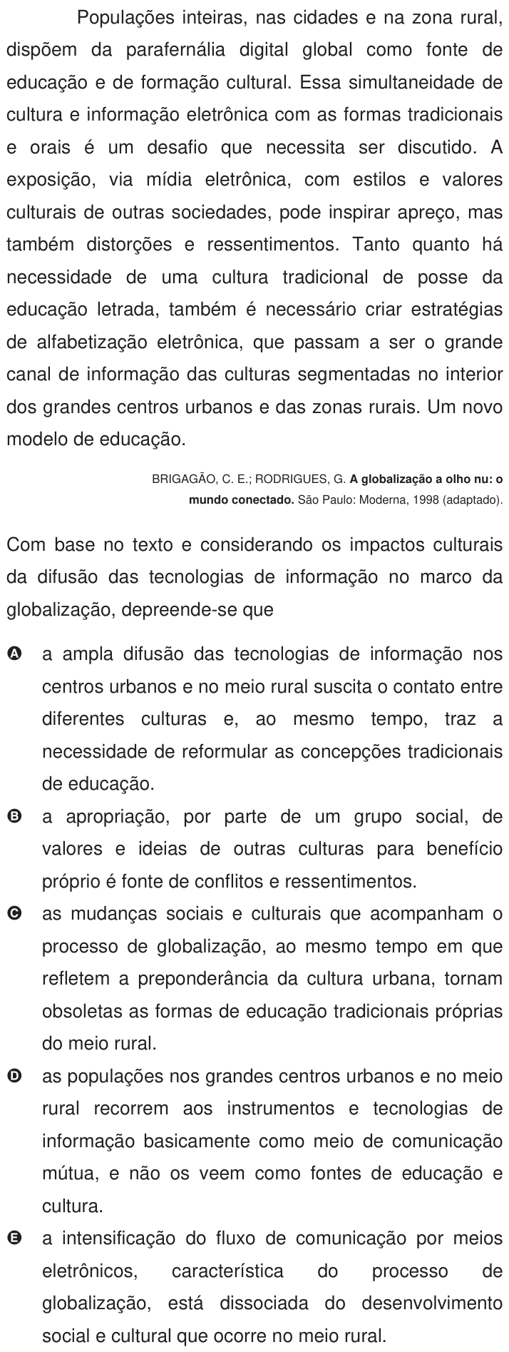 Questão 72 no caderno Azul do ENEM 2009