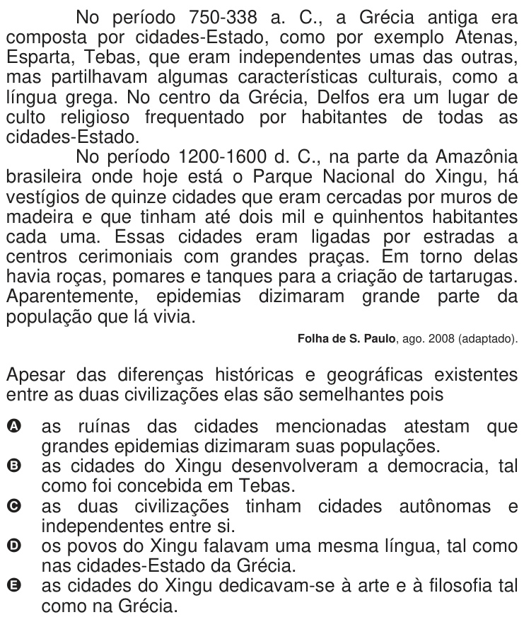 Questão 74 no caderno Azul do ENEM 2009