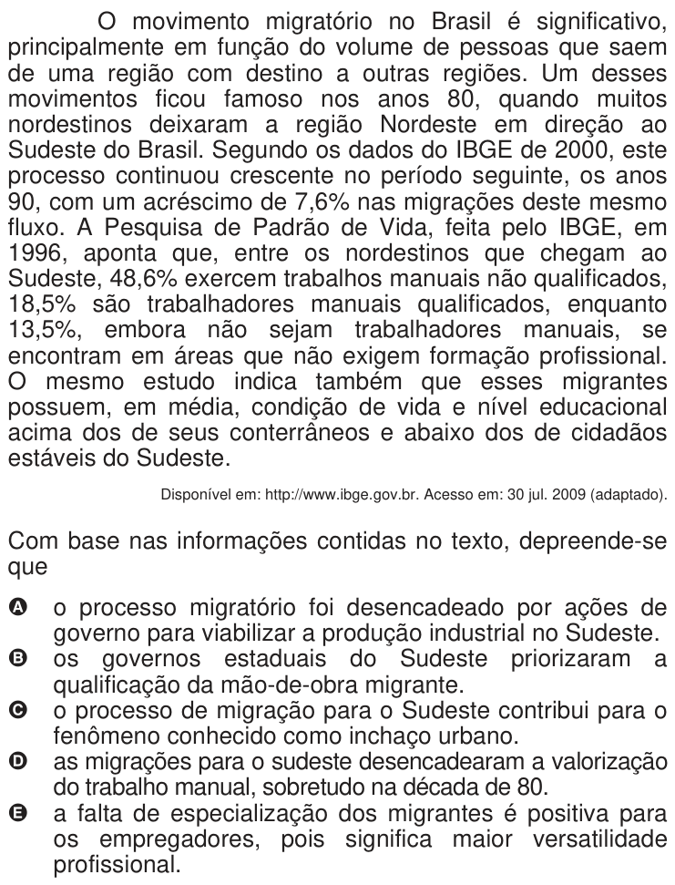Questão 75 no caderno Azul do ENEM 2009