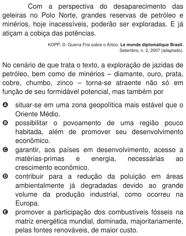 Questão 82 no caderno Azul do ENEM 2009