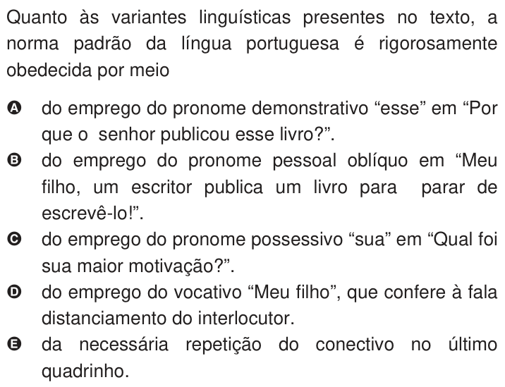Questão 101 no caderno Azul do ENEM 2009
