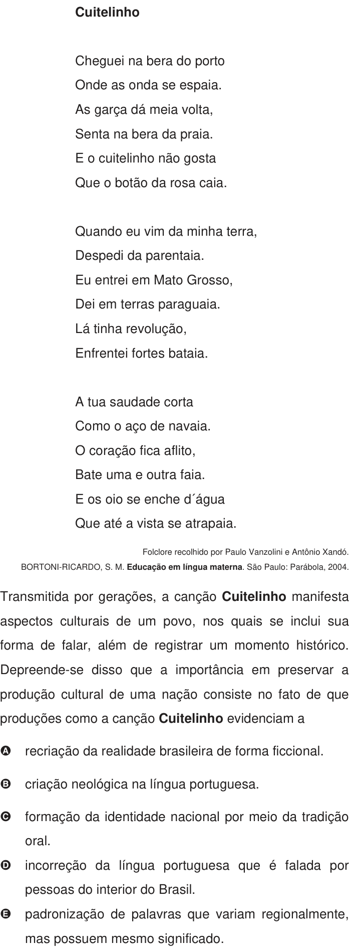 Questão 111 no caderno Azul do ENEM 2009