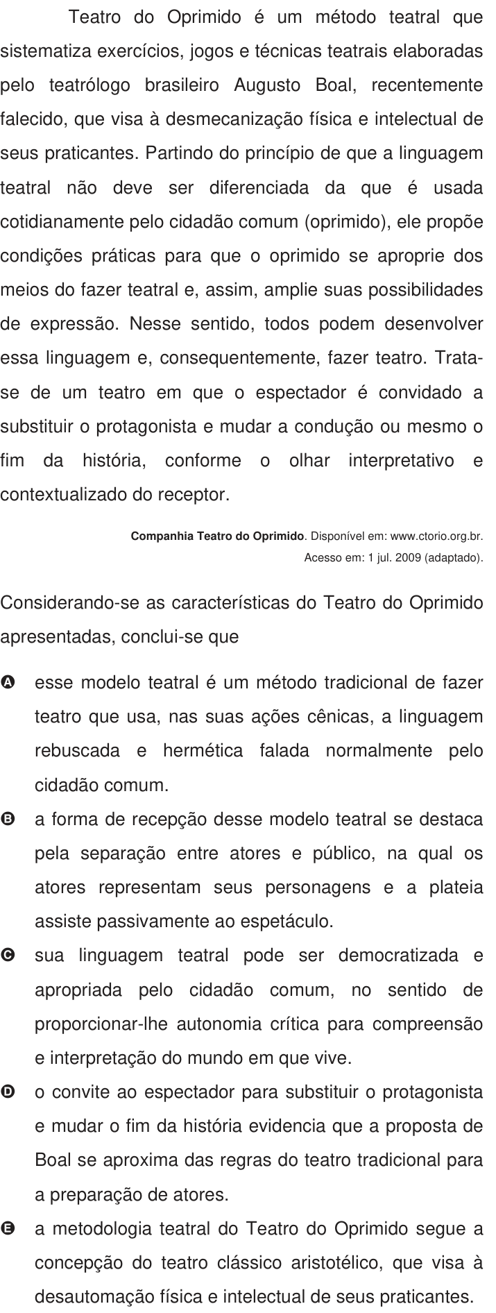 Questão 118 no caderno Azul do ENEM 2009