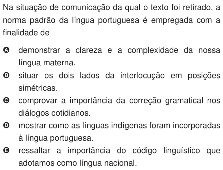 Questão 122 no caderno Azul do ENEM 2009