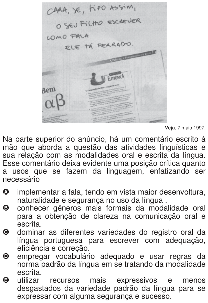 Questão 125 no caderno Azul do ENEM 2009