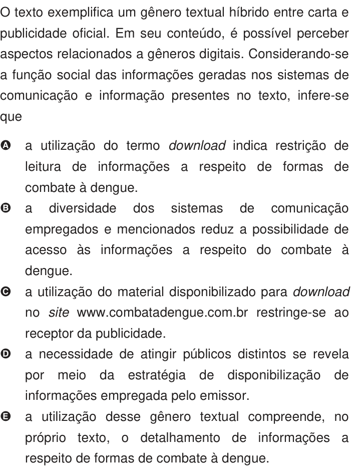 Questão 126 no caderno Azul do ENEM 2009