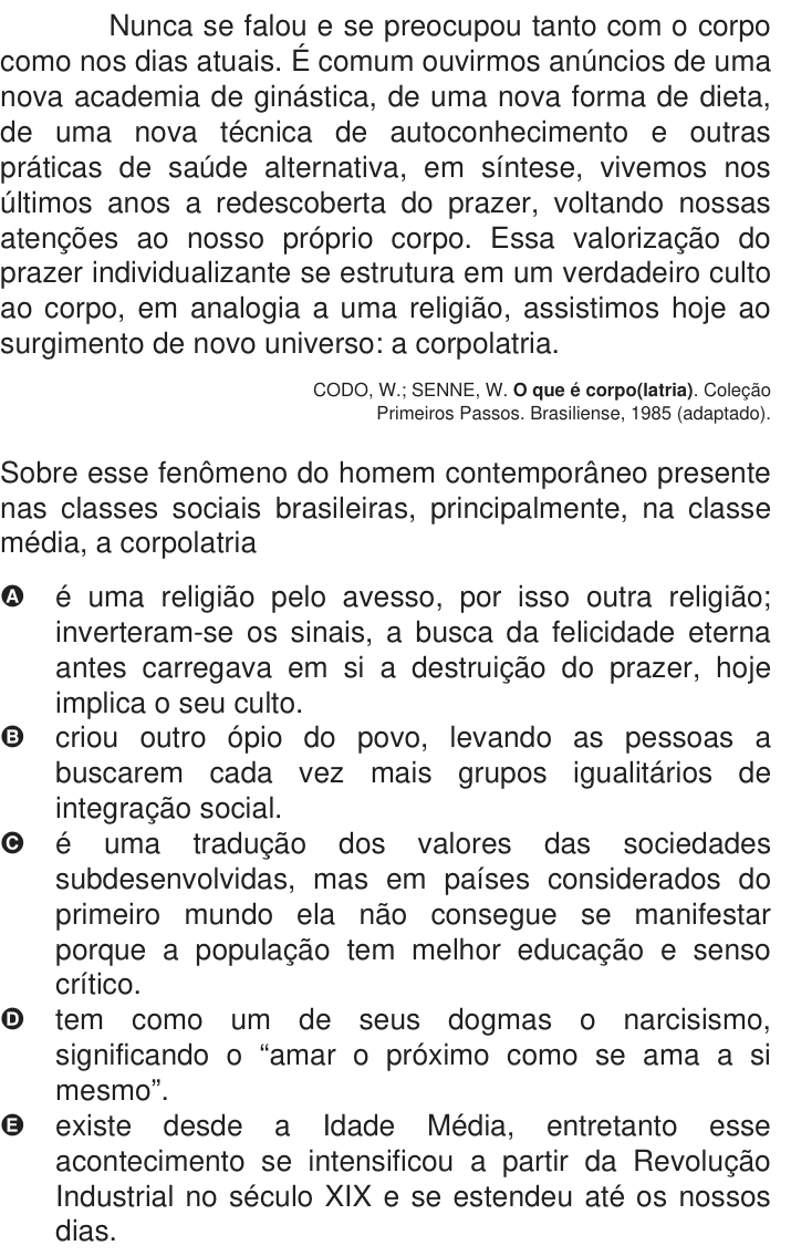 Questão 134 no caderno Azul do ENEM 2009