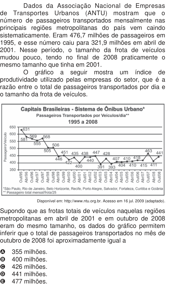 Questão 136 no caderno Azul do ENEM 2009
