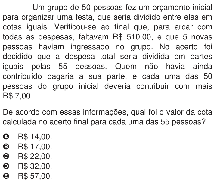 Questão 151 no caderno Azul do ENEM 2009