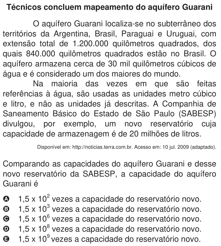 Questão 152 no caderno Azul do ENEM 2009