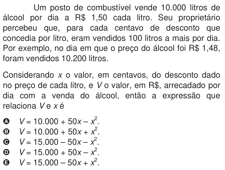 Questão 155 no caderno Azul do ENEM 2009