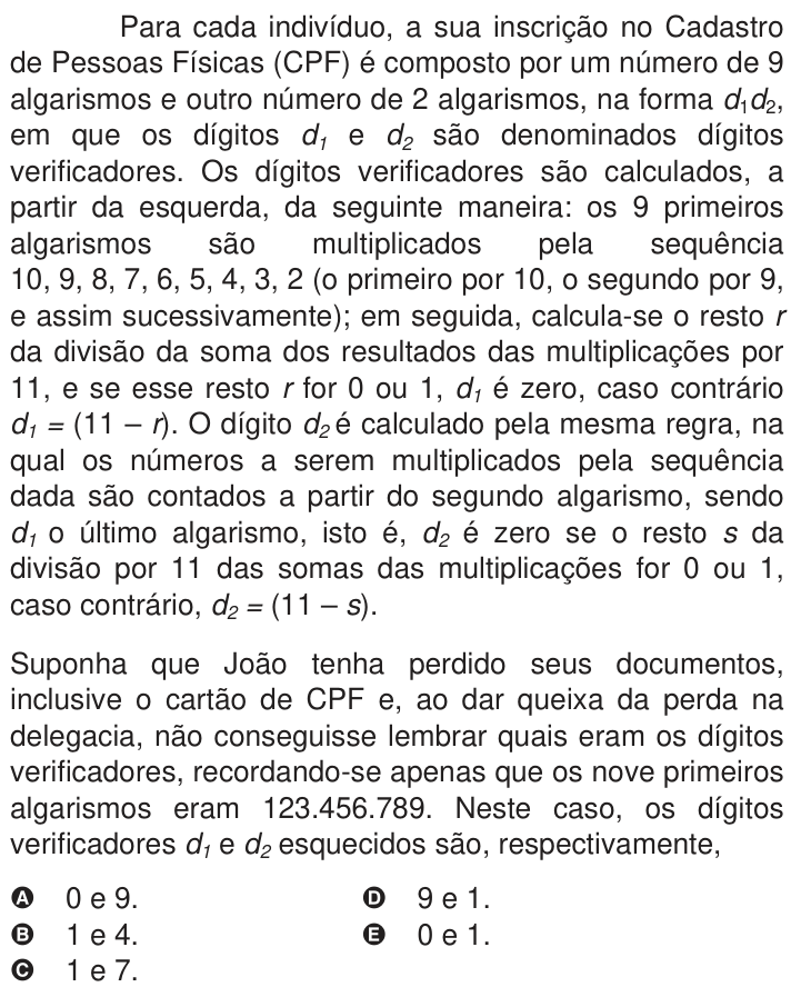 Questão 156 no caderno Azul do ENEM 2009