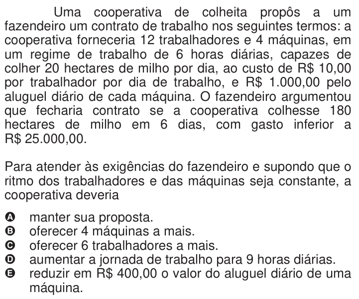 Questão 160 no caderno Azul do ENEM 2009