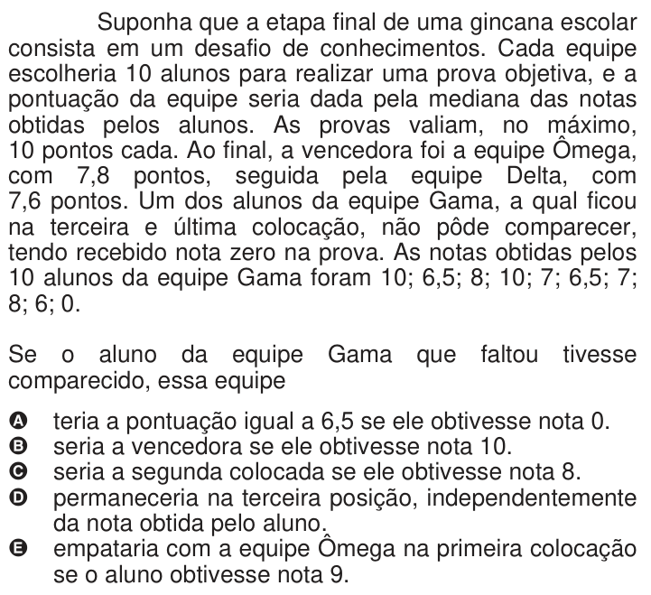 Questão 161 no caderno Azul do ENEM 2009