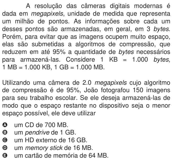 Questão 170 no caderno Azul do ENEM 2009