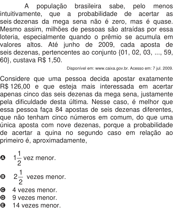 Questão 171 no caderno Azul do ENEM 2009