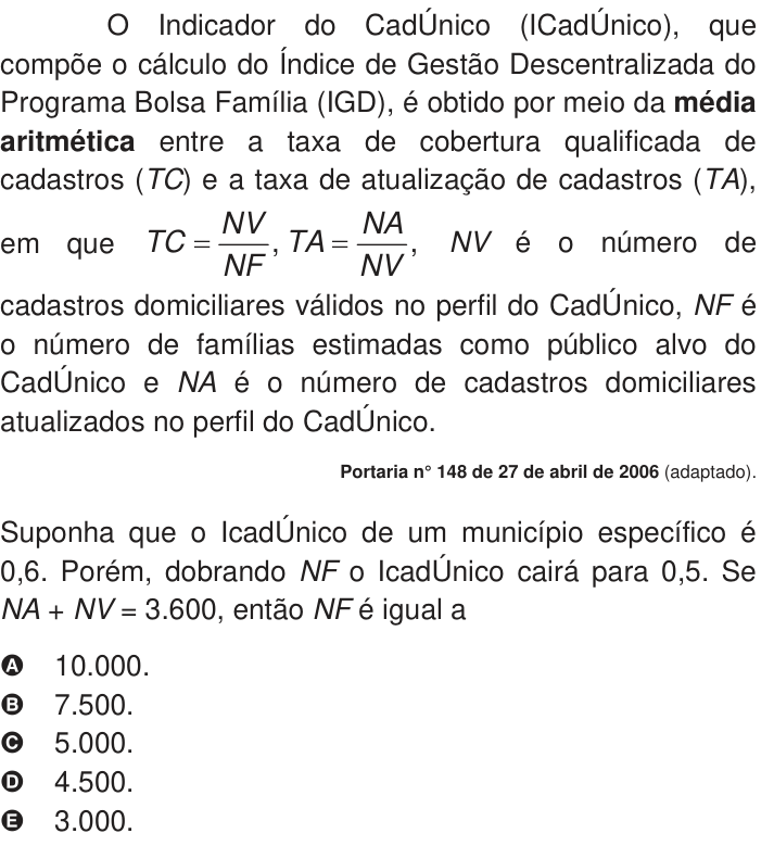 Questão 175 no caderno Azul do ENEM 2009
