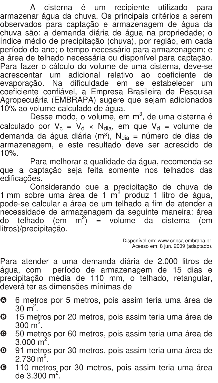 Questão 179 no caderno Azul do ENEM 2009