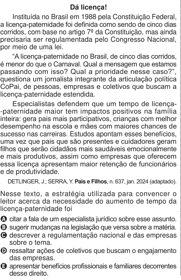 Questão 14 no caderno Azul do ENEM PPL 2024