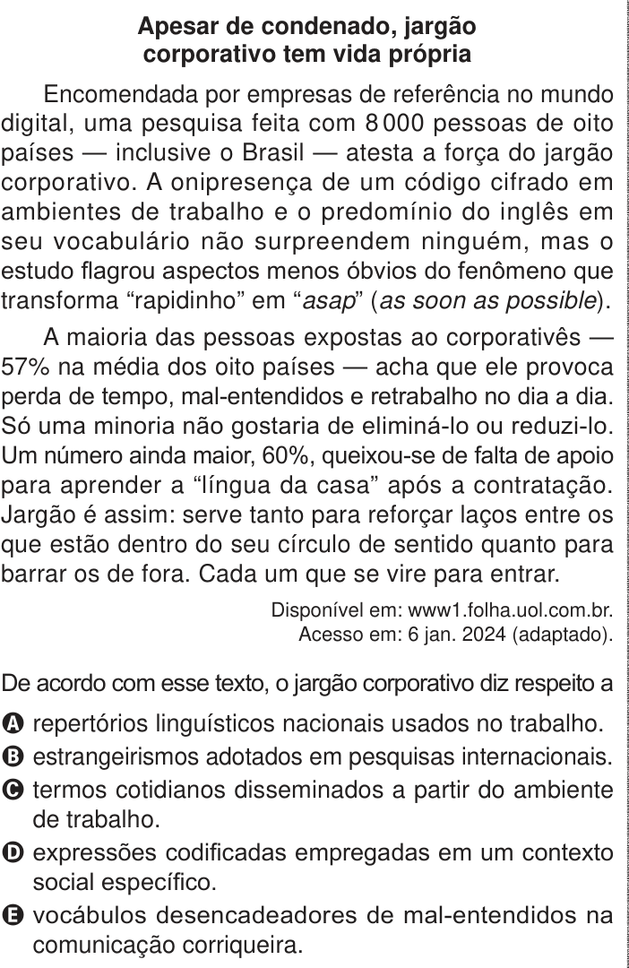 Questão 20 no caderno Azul do ENEM PPL 2024